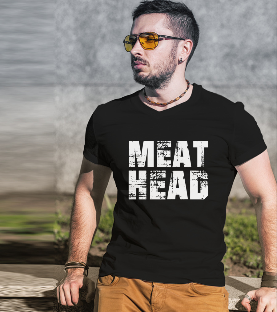 MEAT HEAD Pixelated Lettering Bold White T-Shirt