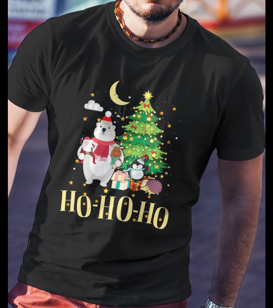 HO HO HO Christmas Dreams Polar Bear Santa Penguin Tree T-Shirt