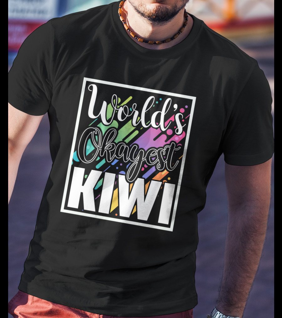 World's Okayest Kiwi Colorful Rainbow Stripes T-Shirt