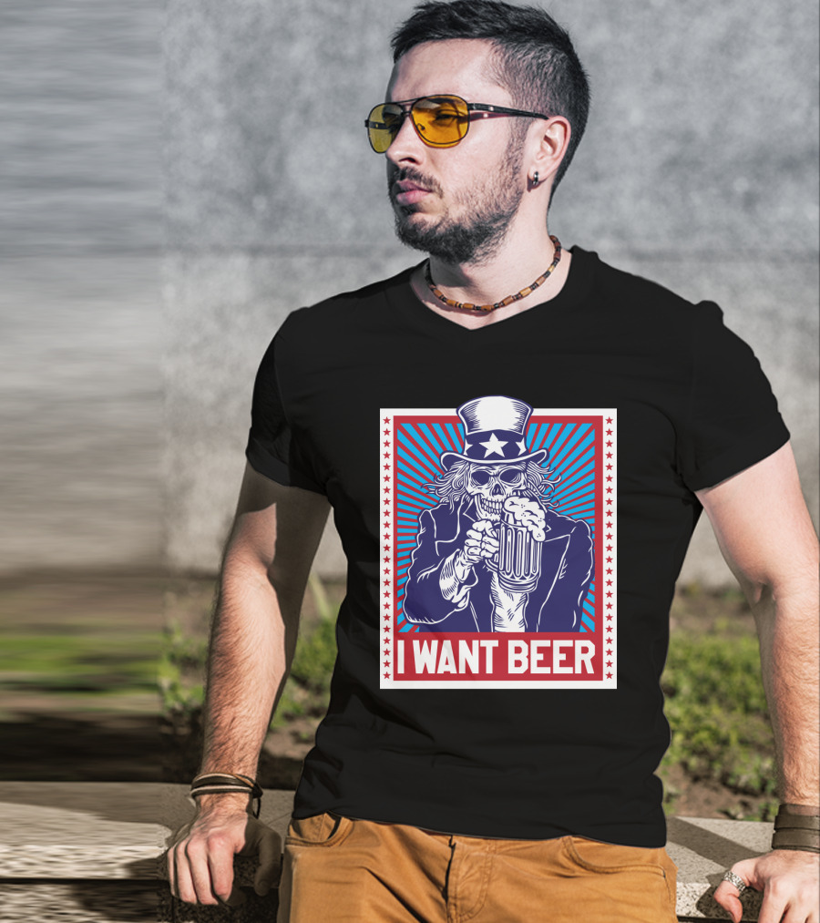 Uncle Sam Skull I Want Beer T-Shirt