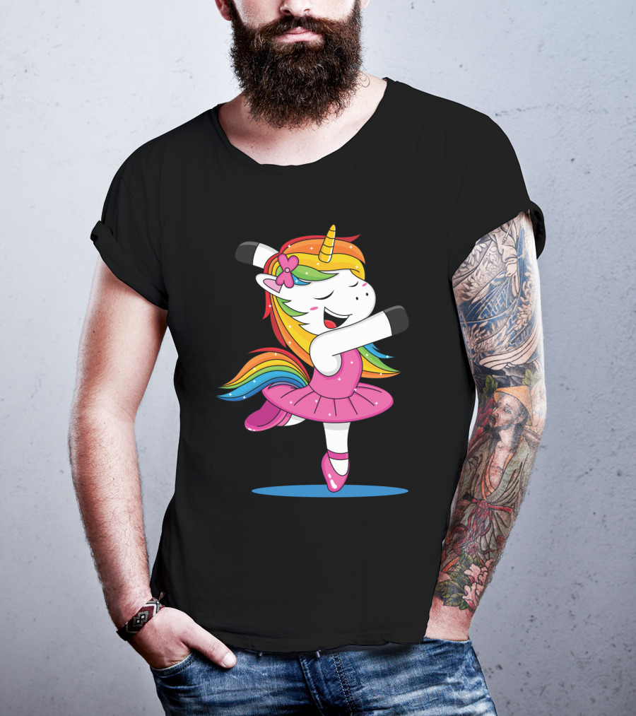 Unicorn Ballet Rainbow Dancer With Pink Tutu And Flower Bow T-Shirt