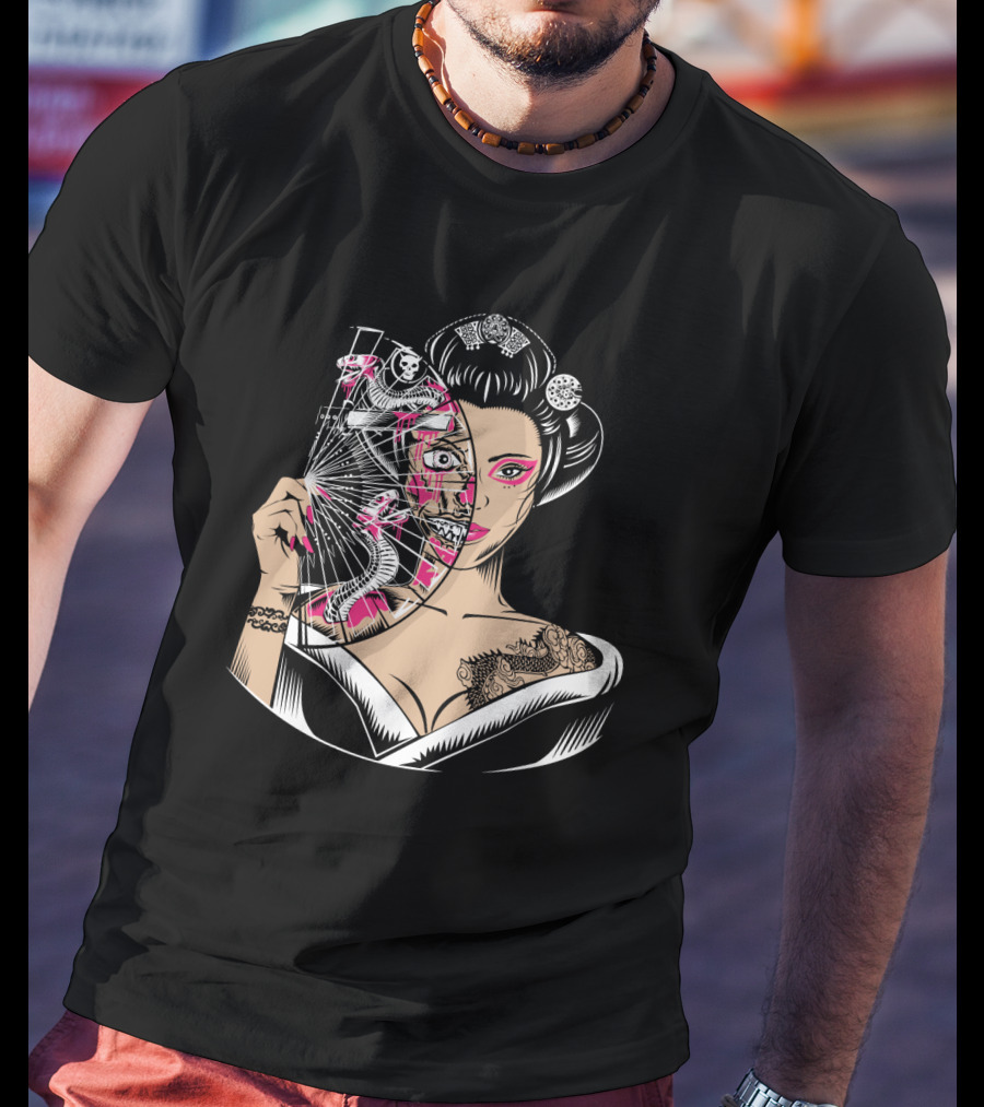 Zombie Geisha Fan Undead Half Face T-Shirt