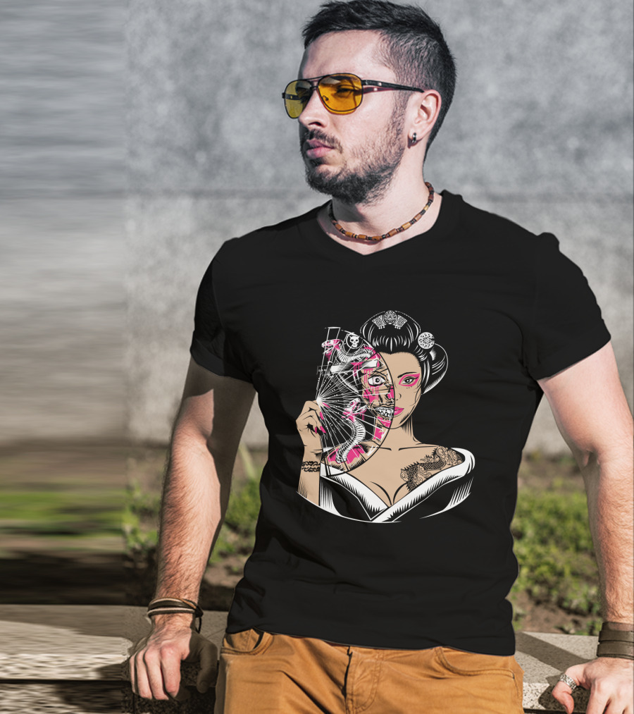 Zombie Geisha Fan Undead Half Face T-Shirt