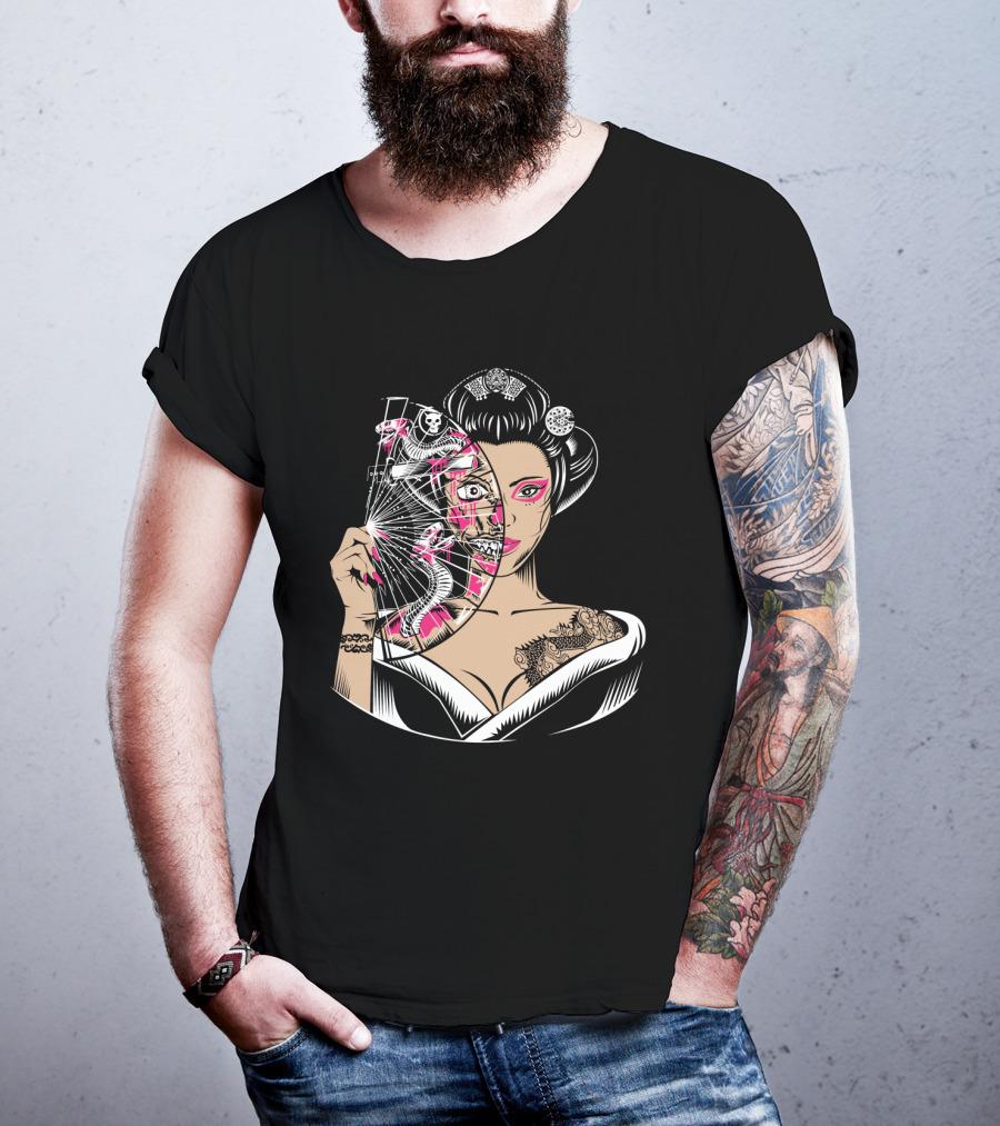 Zombie Geisha Fan Undead Half Face T-Shirt