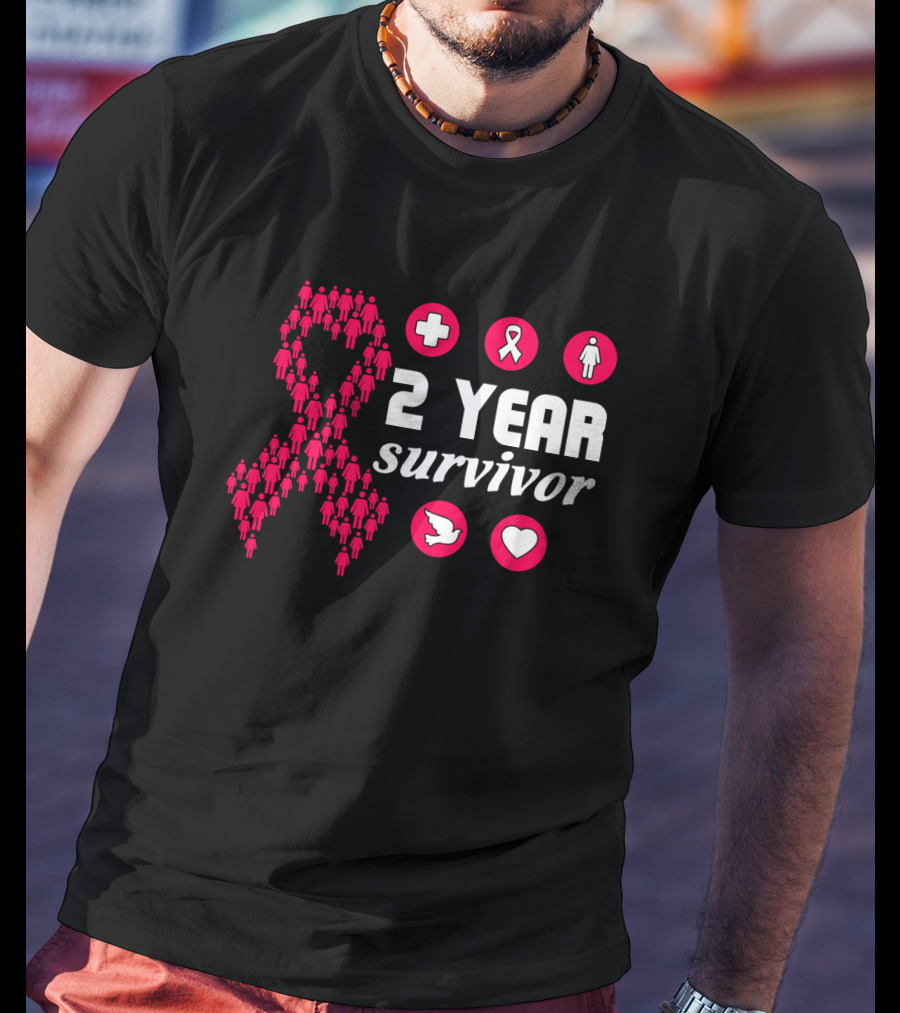 2 Year Survivor Pink Ribbon Breast Cancer Awareness Icons T-Shirt