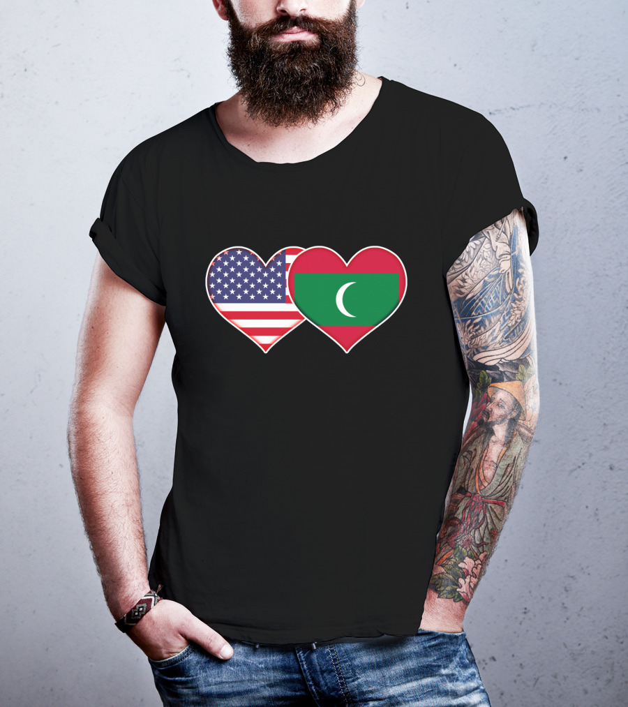 USA And Maldives Flag Hearts T-Shirt