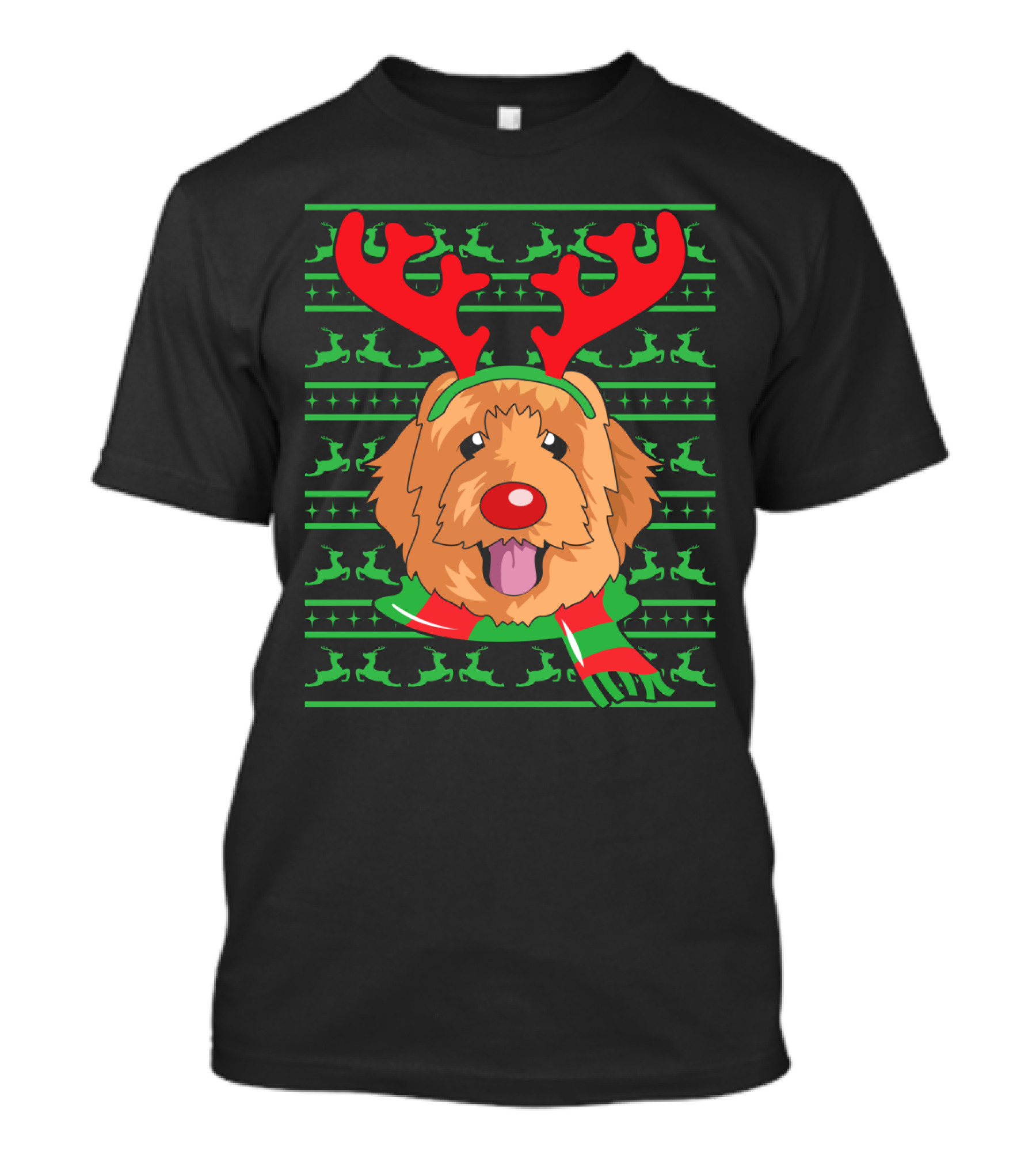 Golden Doodle Reindeer Christmas Scarf And Antlers T-Shirt