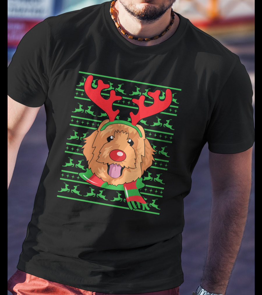 Golden Doodle Reindeer Christmas Scarf And Antlers T-Shirt