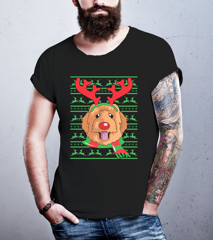 Golden Doodle Reindeer Christmas Scarf And Antlers T-Shirt