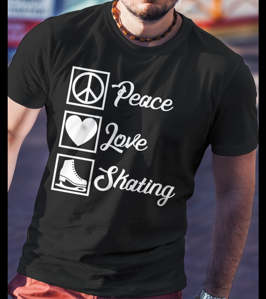 Peace Love Skating Peace Heart Ice Skates T-Shirt