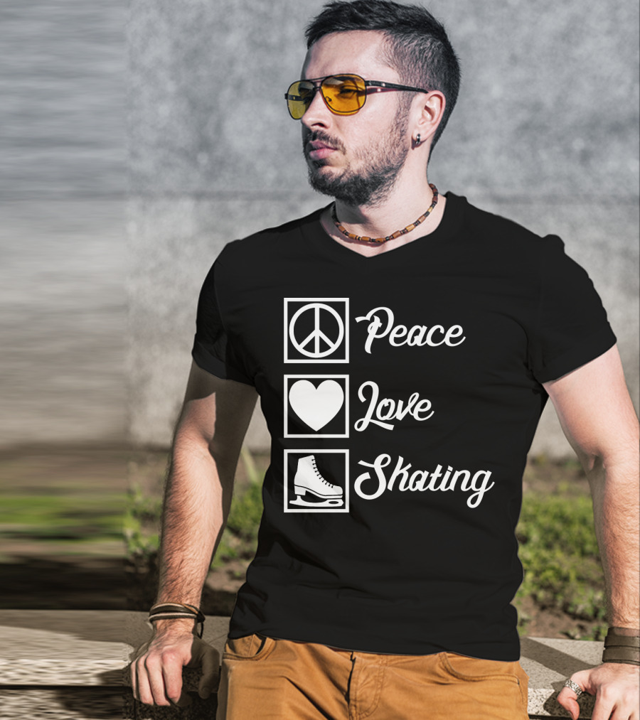 Peace Love Skating Peace Heart Ice Skates T-Shirt