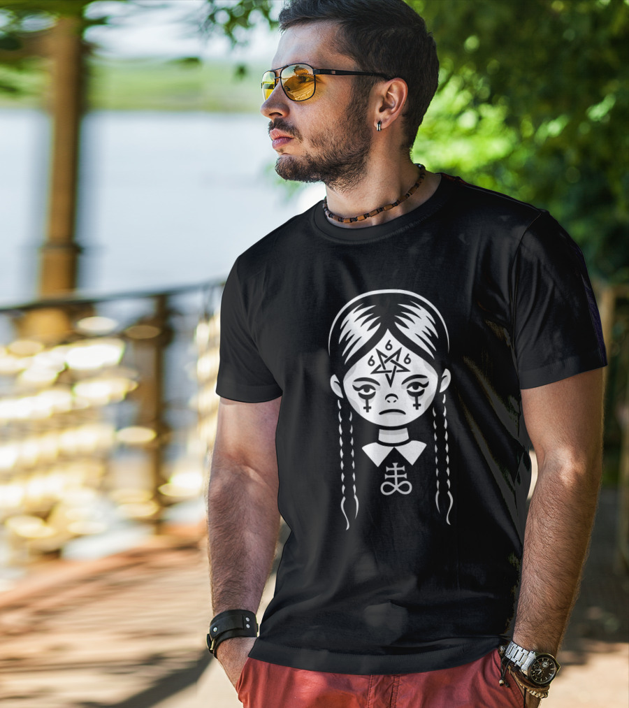 Creepy Cute Satanic Goth Girl With 666 Pentagram And Crosses T-Shirt