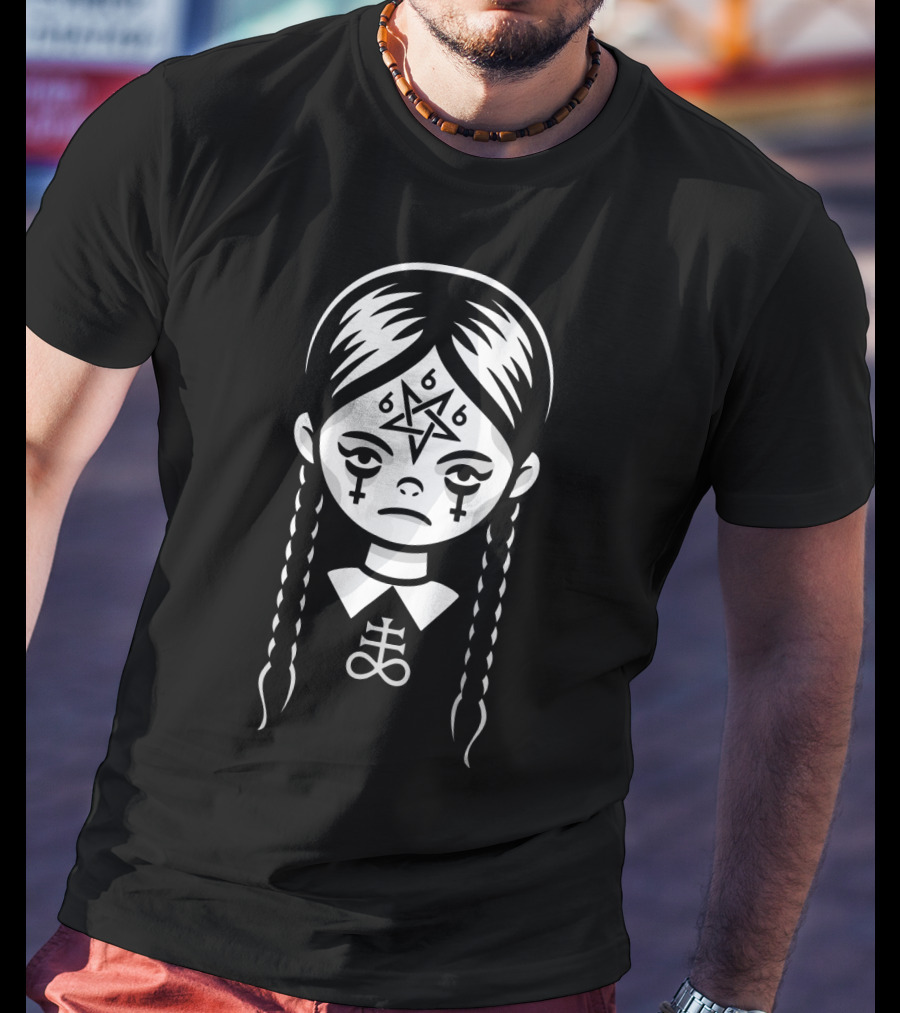 Creepy Cute Satanic Goth Girl With 666 Pentagram And Crosses T-Shirt