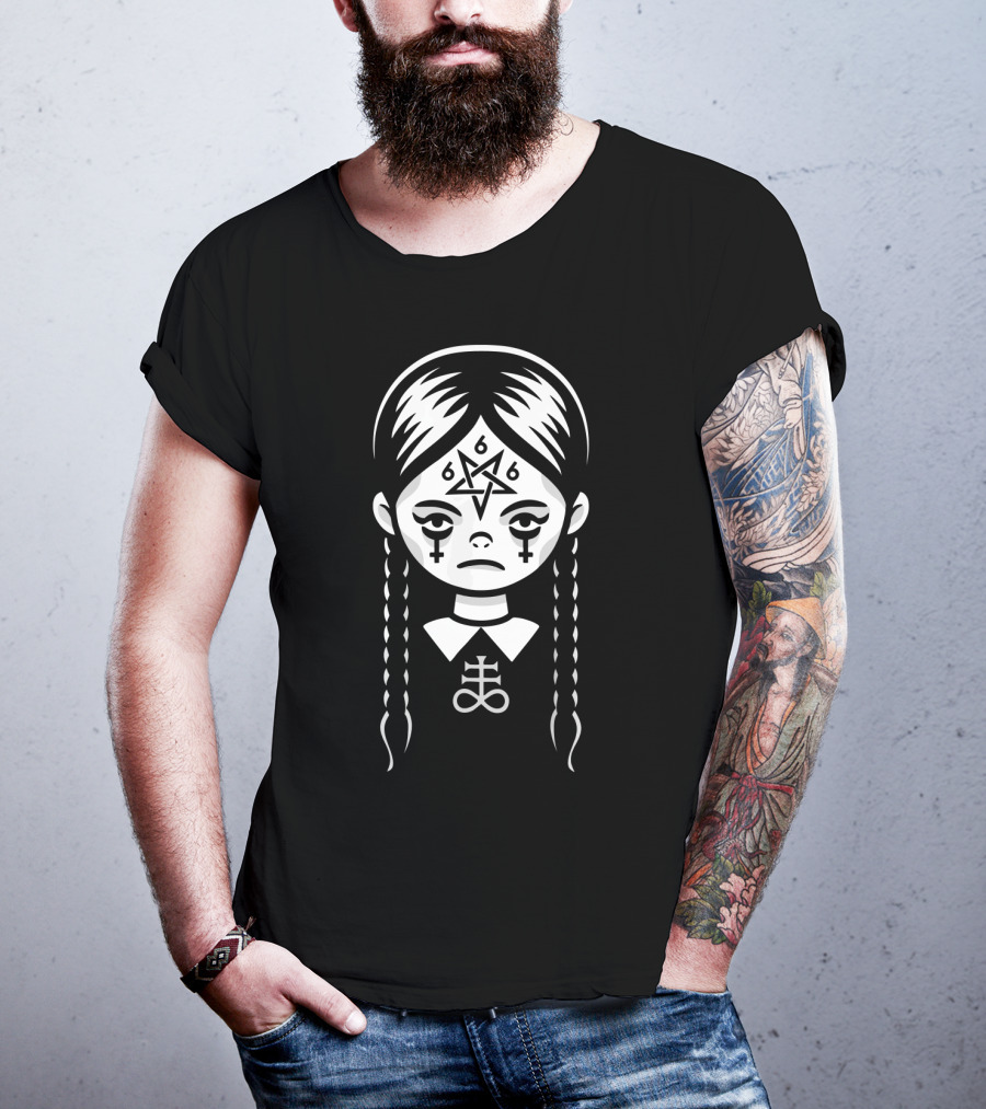 Creepy Cute Satanic Goth Girl With 666 Pentagram And Crosses T-Shirt