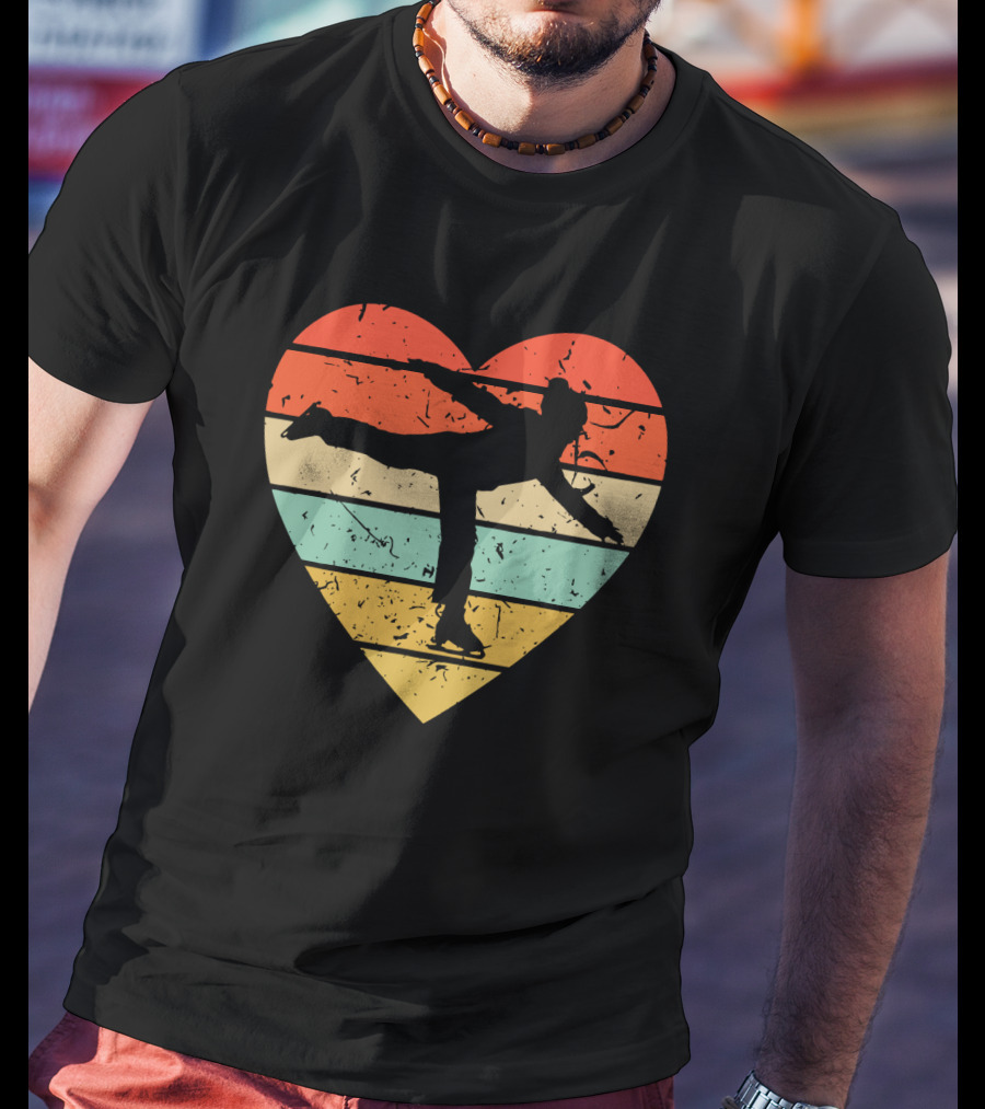 Vintage Heart Figure Skater Ice Skating Sport T-Shirt
