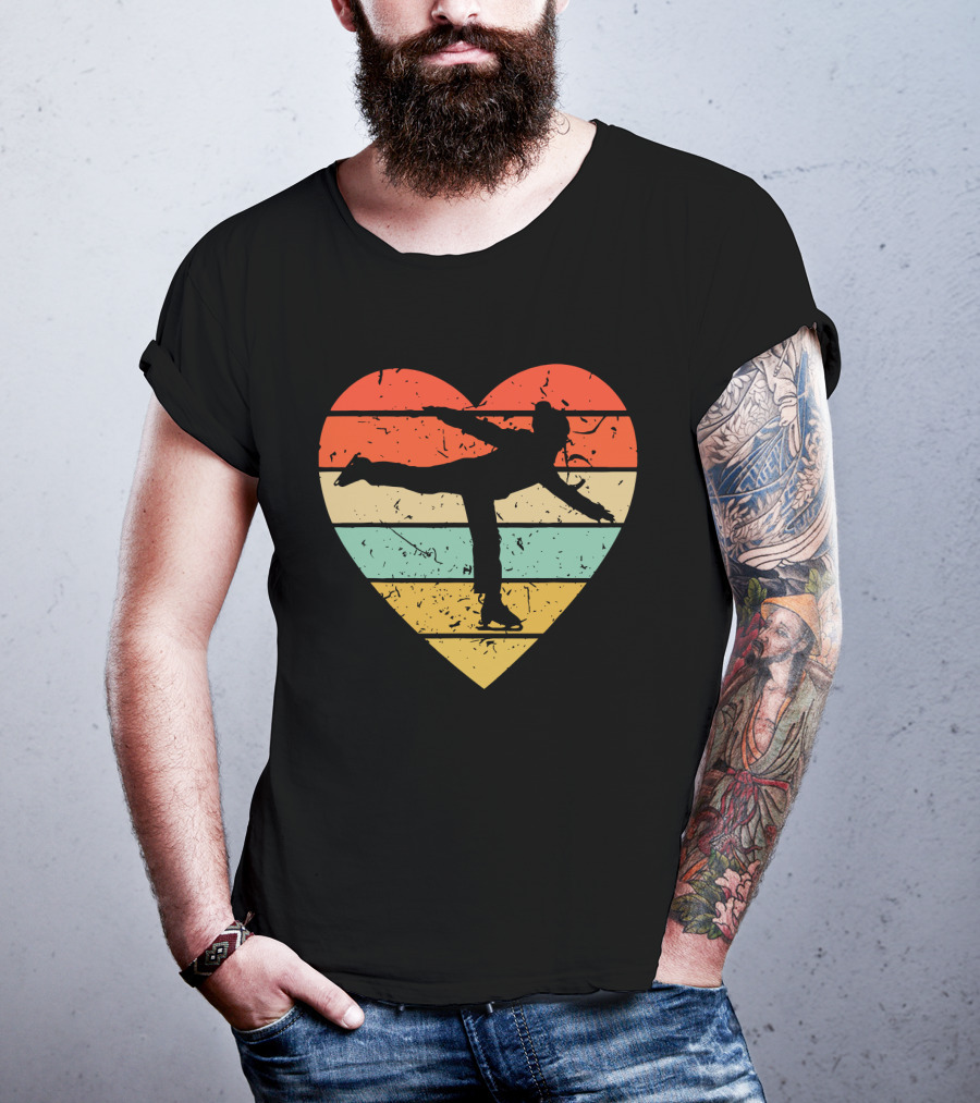 Vintage Heart Figure Skater Ice Skating Sport T-Shirt