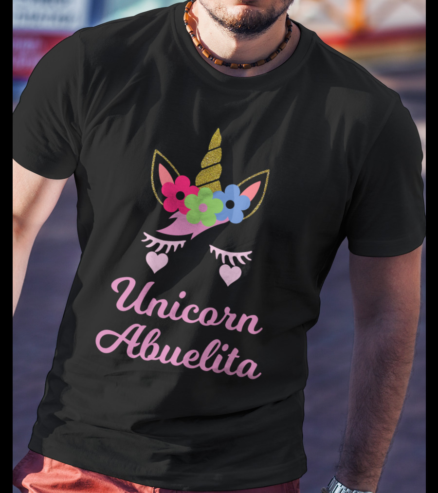 Unicorn Abuelita Glitter Horn Floral Eyelashes Hearts T-Shirt