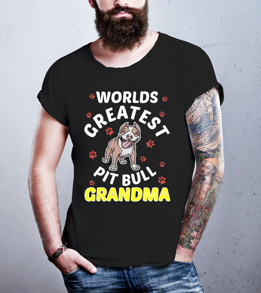 WORLDS GREATEST PIT BULL GRANDMA Paws And Smiling Pitbull T-Shirt