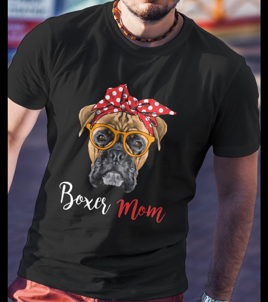 Boxer Mom Funny Dog Glasses Bandana T-Shirt
