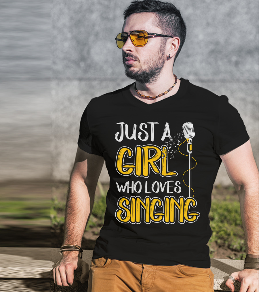 Just A Girl Who Loves Singing Microphone And Musical Notes T-Shirt