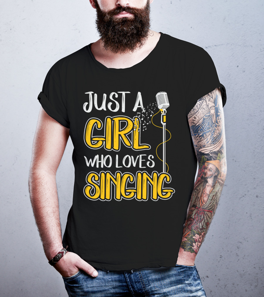 Just A Girl Who Loves Singing Microphone And Musical Notes T-Shirt