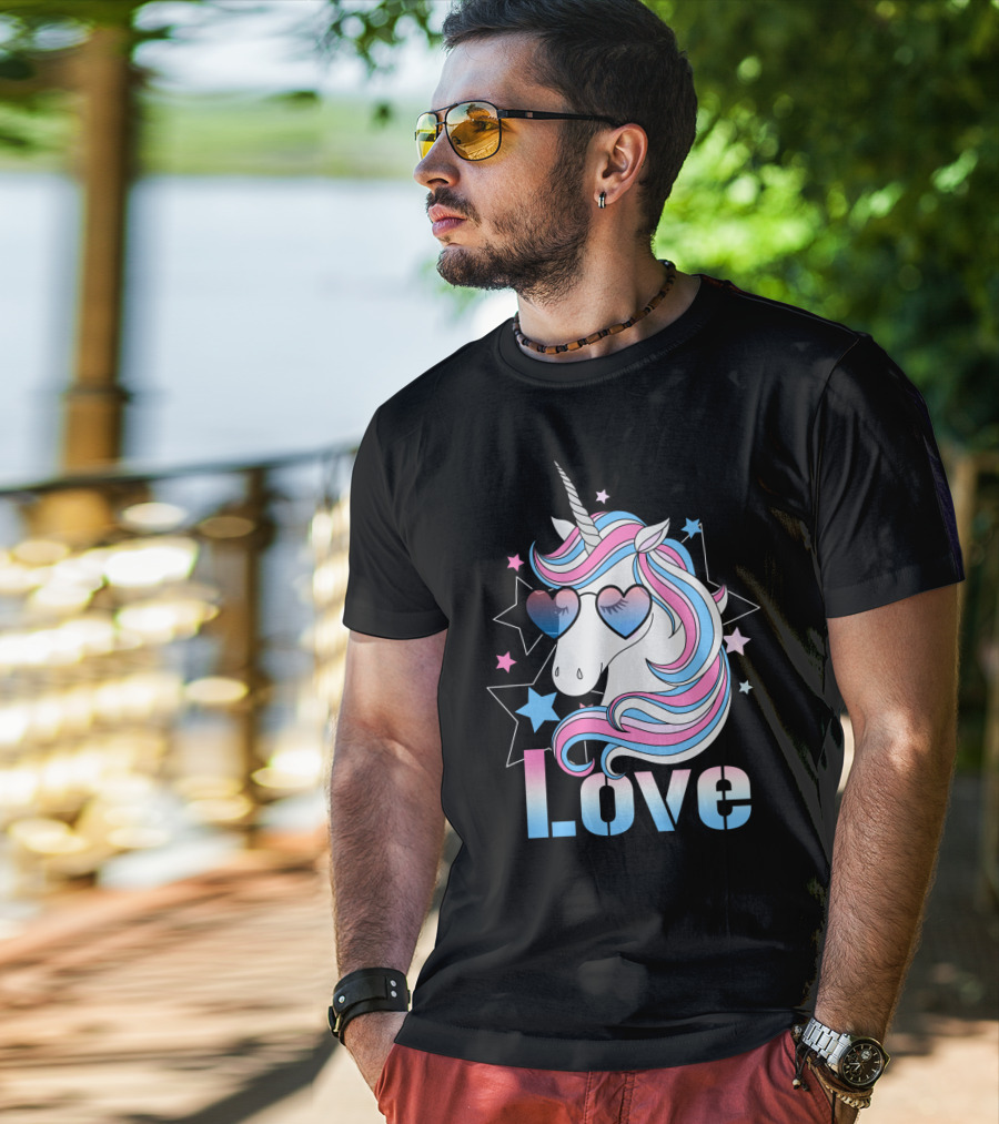 Love Unicorn Heart Glasses With Stars T-Shirt