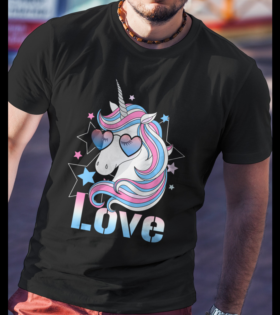 Love Unicorn Heart Glasses With Stars T-Shirt