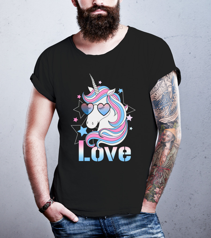 Love Unicorn Heart Glasses With Stars T-Shirt