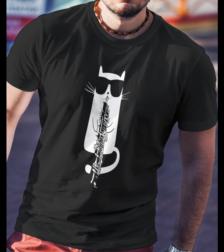Cool Cat With Shades Playing Oboe T-Shirt