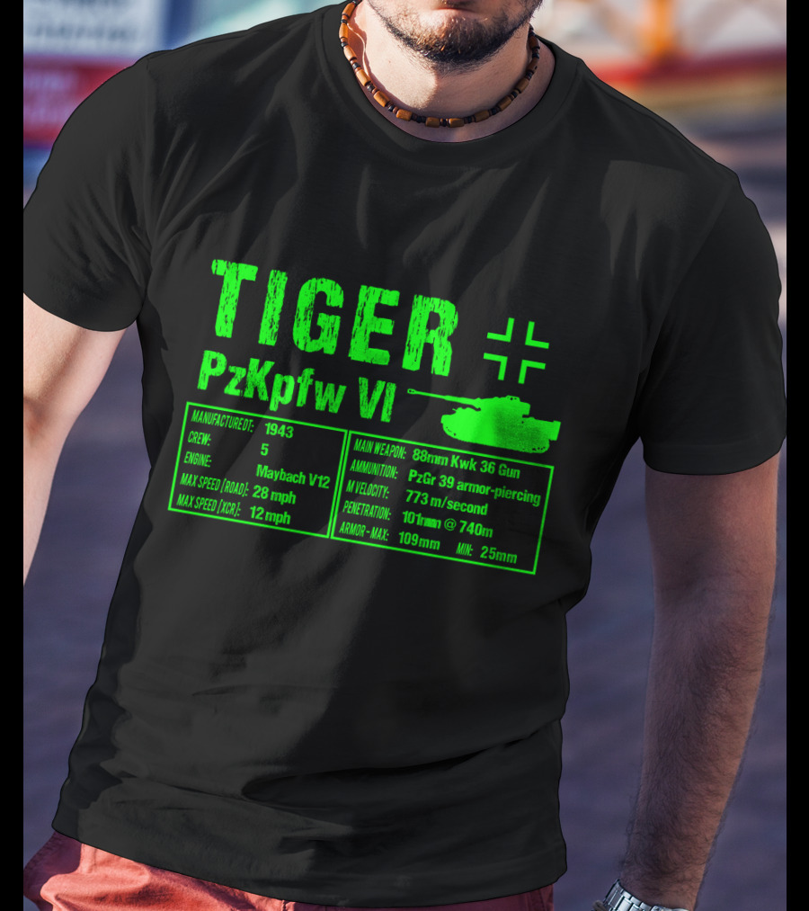 Tiger PzKpfw VI 1943 German Heavy Tank Specs With 88mm KwK 36 Gun T-Shirt