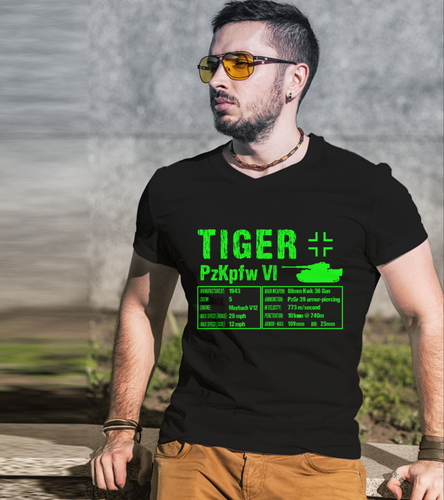 Tiger PzKpfw VI 1943 German Heavy Tank Specs With 88mm KwK 36 Gun T-Shirt