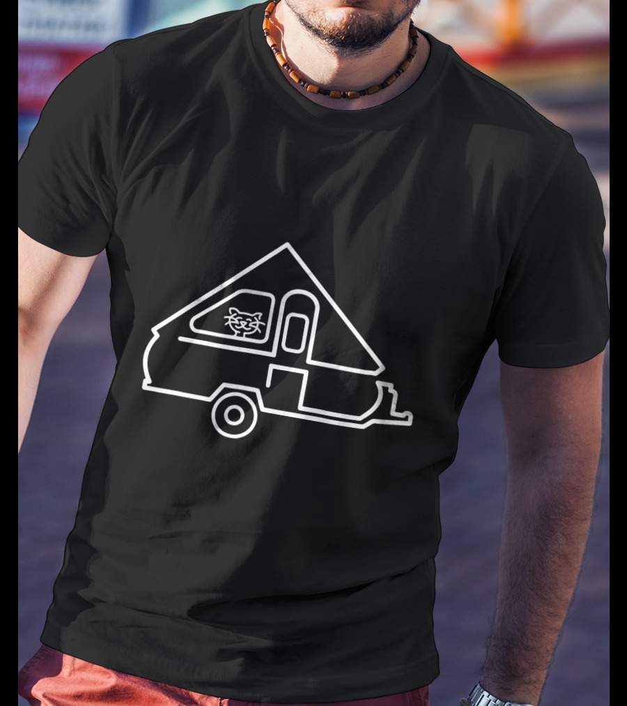 Happy Camper Cat Aliner A Frame Trailer Adventure T-Shirt