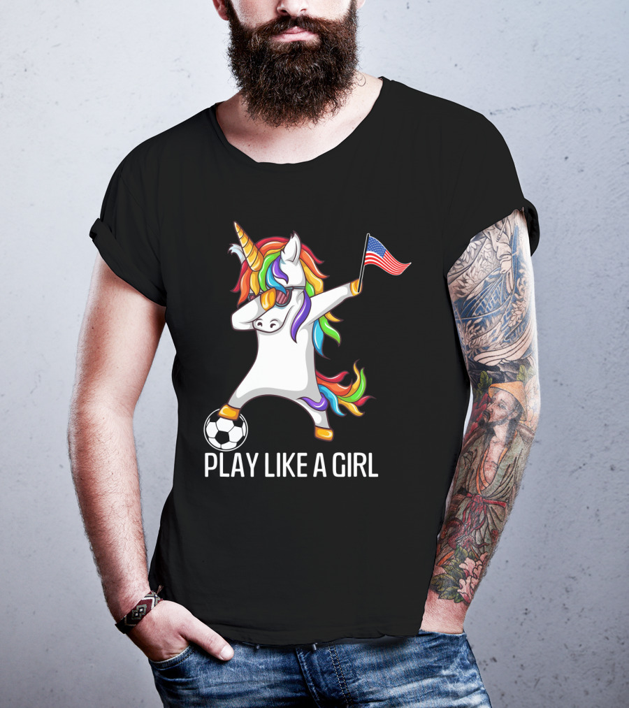 Dabbing Unicorn Play Like A Girl USA Soccer T-Shirt