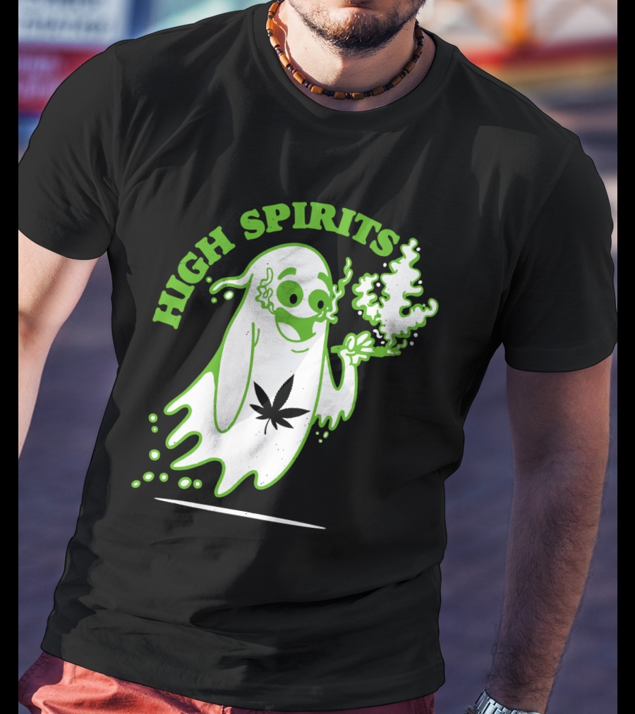 High Spirits Funny Halloween Marijuana CBD Weed Smokers Stoners And Pothead T-Shirt