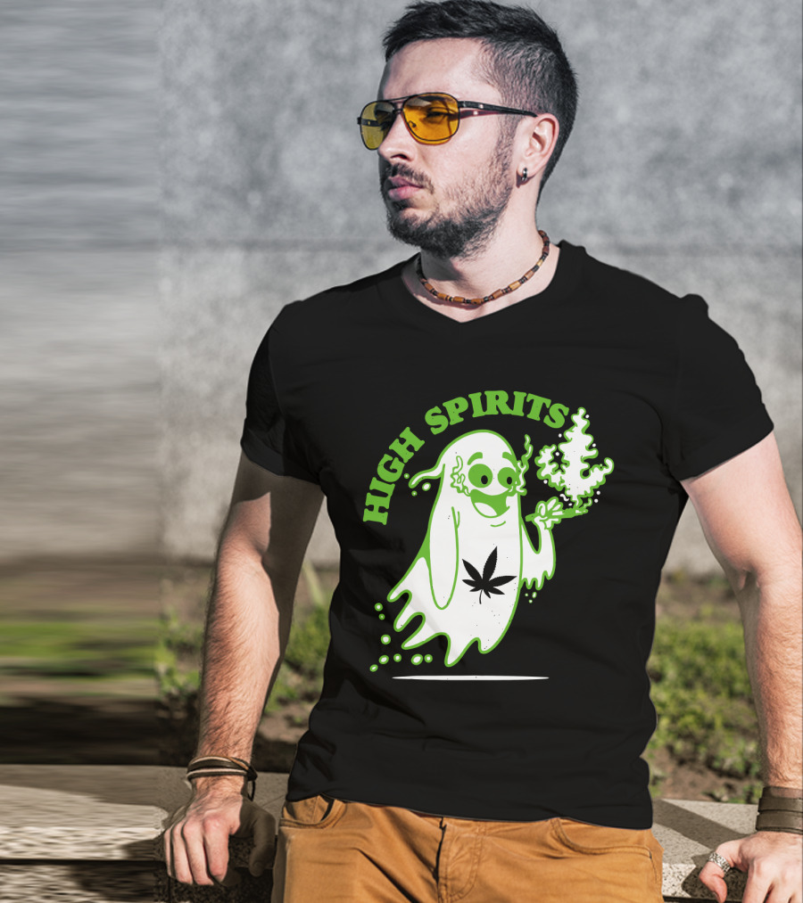 High Spirits Funny Halloween Marijuana CBD Weed Smokers Stoners And Pothead T-Shirt