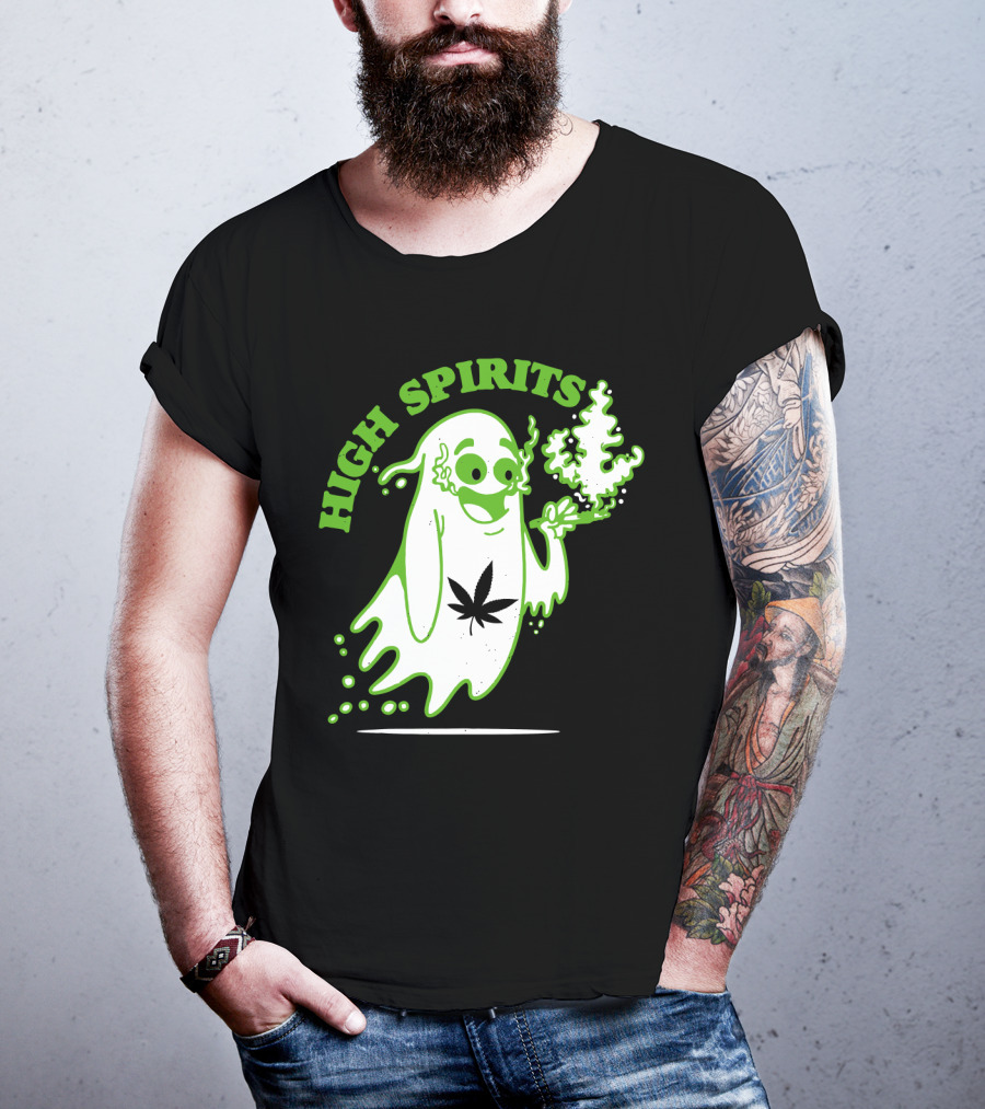 High Spirits Funny Halloween Marijuana CBD Weed Smokers Stoners And Pothead T-Shirt