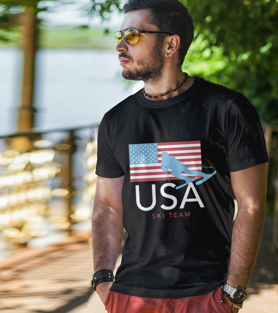USA Ski Team American Flag Winter Sports Games Skier T-Shirt