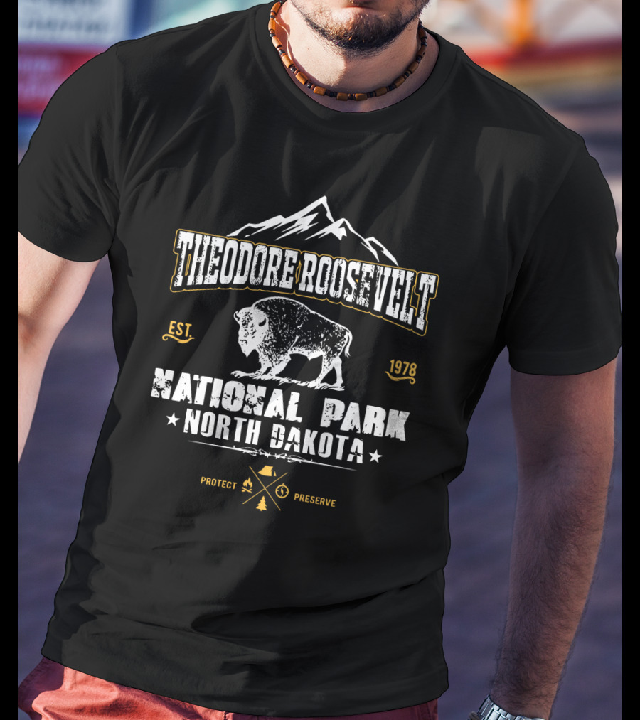 Theodore Roosevelt National Park North Dakota Protect Preserve Est 1978 Bison Mountain T-Shirt