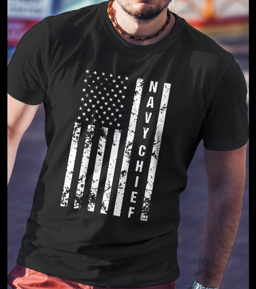 Navy Chief US Flag Distressed Vertical Sleeveless T-Shirt
