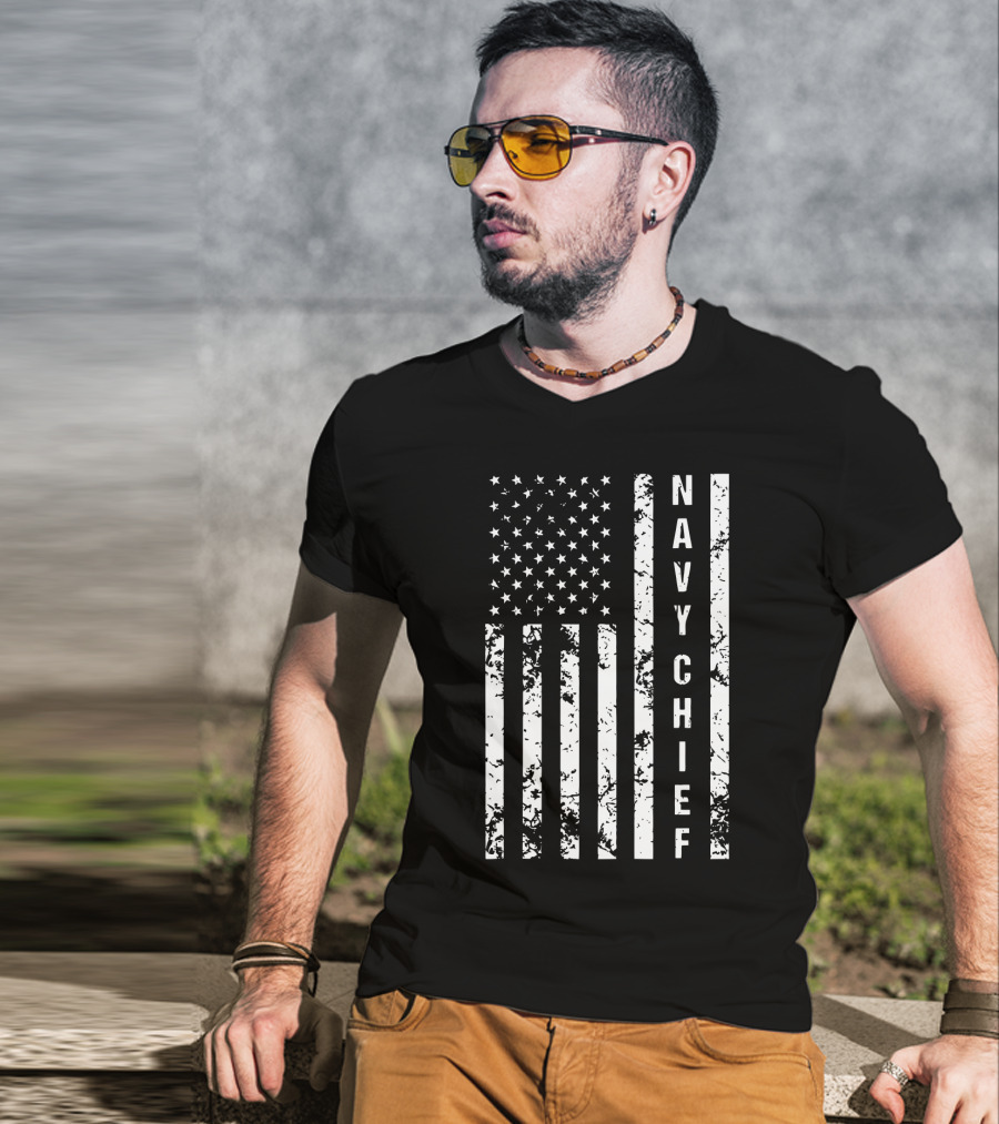 Navy Chief US Flag Distressed Vertical Sleeveless T-Shirt