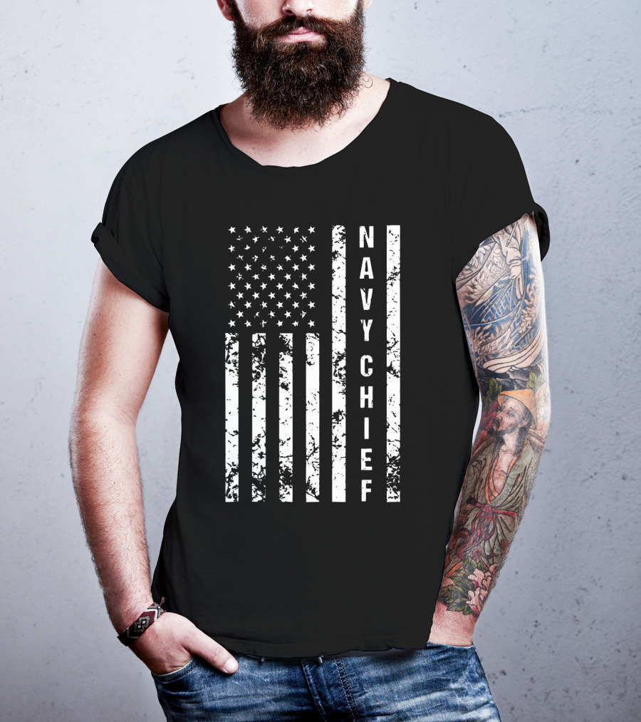 Navy Chief US Flag Distressed Vertical Sleeveless T-Shirt