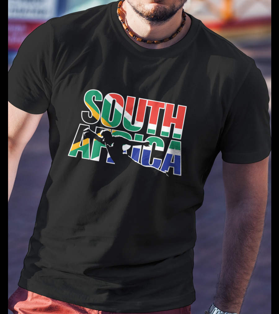 South Africa Rugby Silhouette In Flag Colors T-Shirt