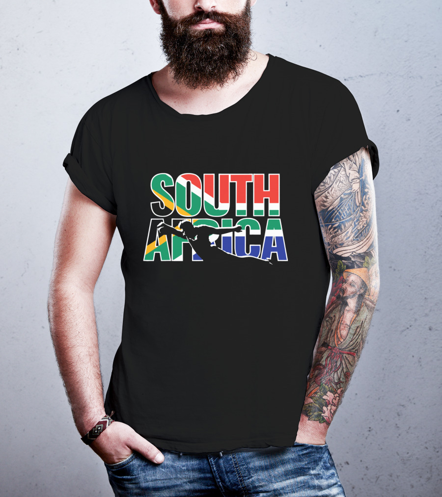 South Africa Rugby Silhouette In Flag Colors T-Shirt