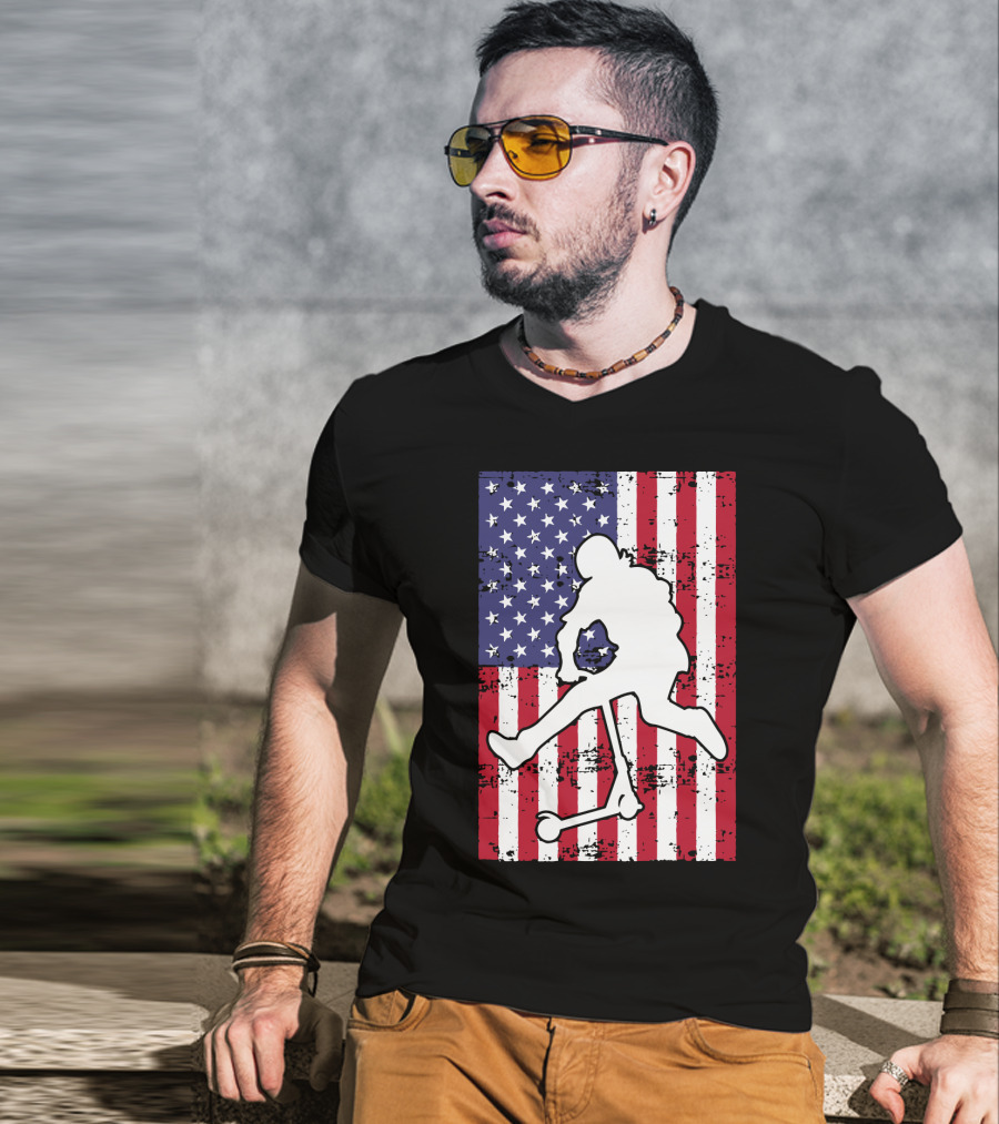 Stunt Scooter Trick With American Flag Background Competition T-Shirt