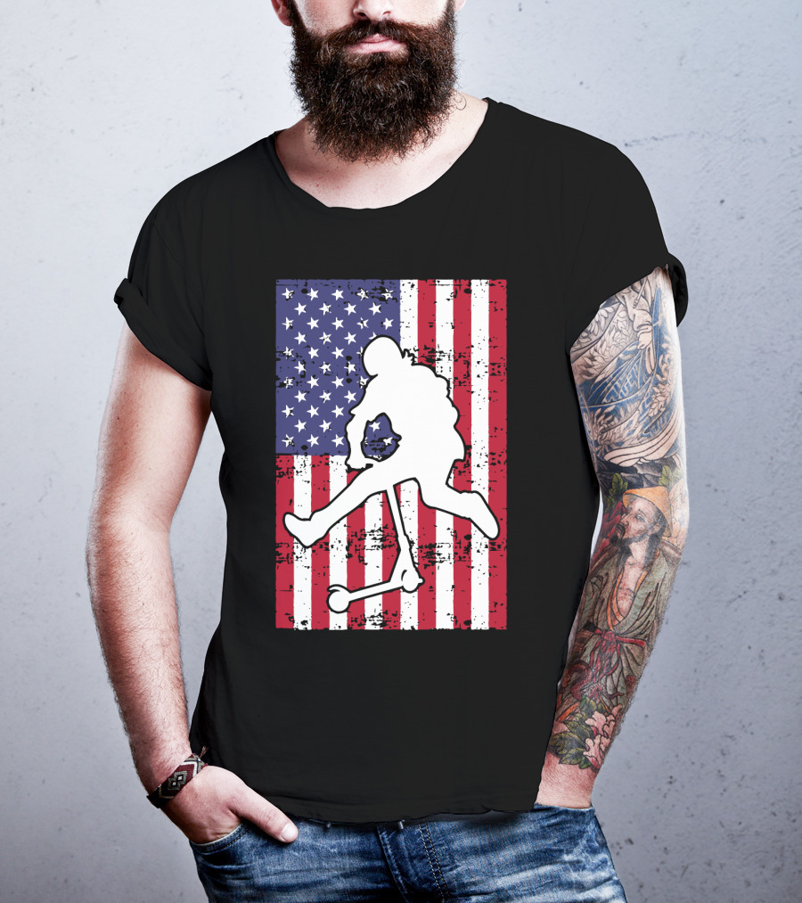 Stunt Scooter Trick With American Flag Background Competition T-Shirt