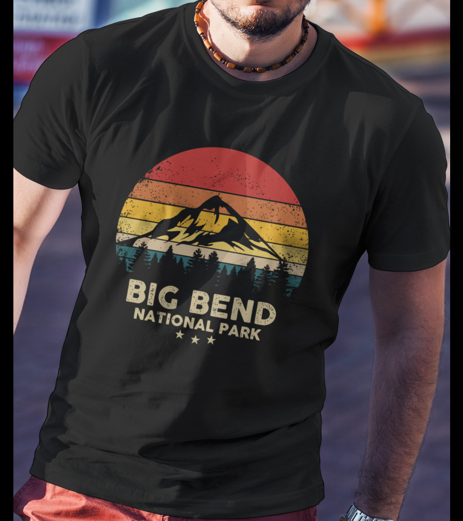 Big Bend National Park Vintage Mountain Sunset Stripes T-Shirt