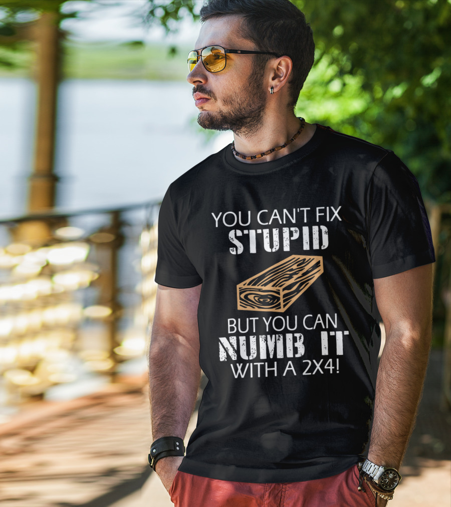 You Can't Fix Stupid But You Can Numb It With A 2x4 Bold Woodblock T-Shirt