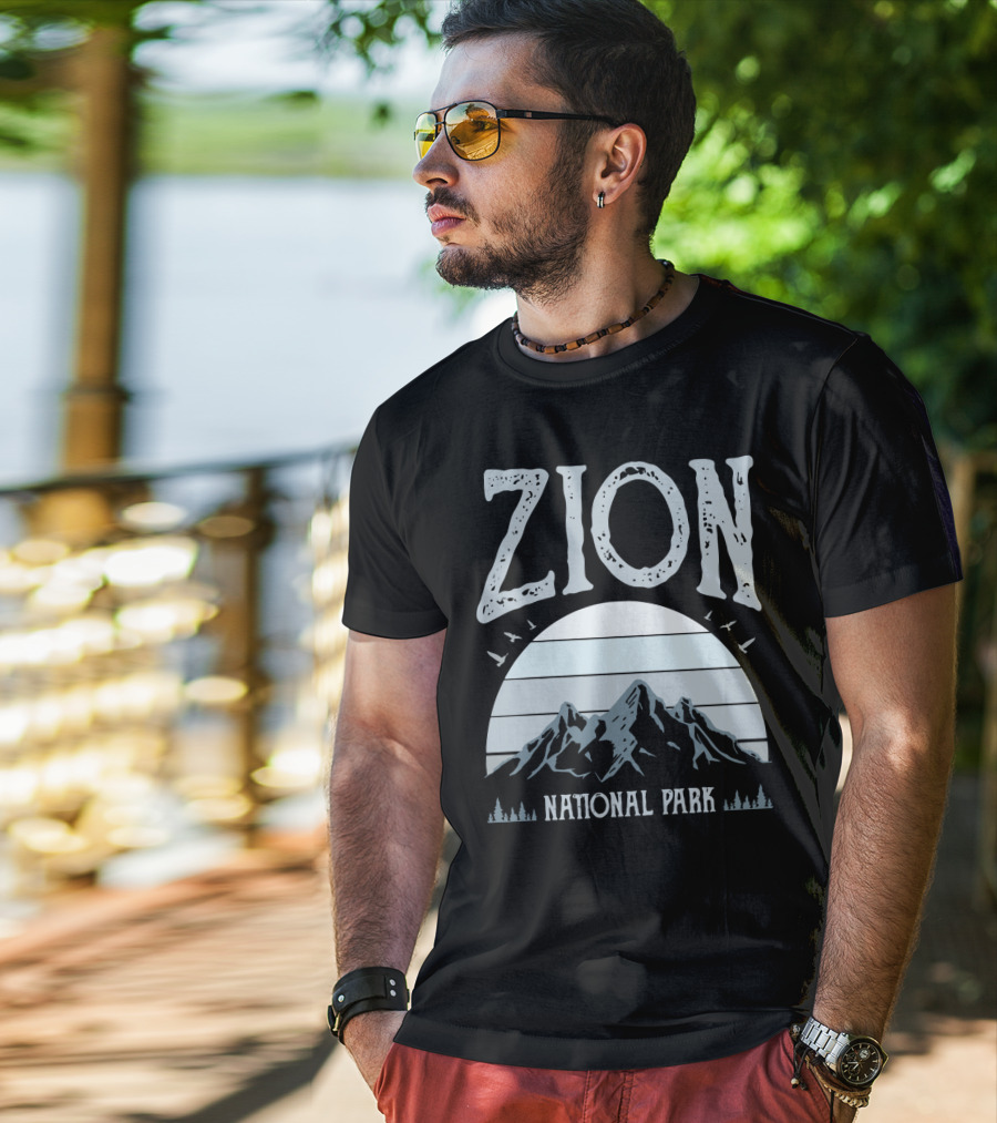 Zion National Park Mountains With Sun And Birds T-Shirt