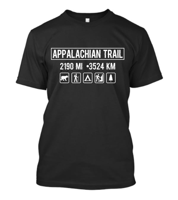 APPALACHIAN TRAIL 2190 MI 3524 KM Bear Hiker Tent Climber Tree Icons T-Shirt