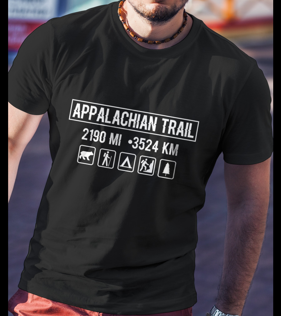 APPALACHIAN TRAIL 2190 MI 3524 KM Bear Hiker Tent Climber Tree Icons T-Shirt